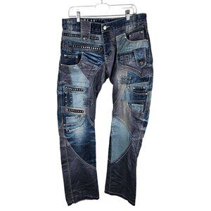 Japrag Distressed Patchwork Denim Jeans Mens 34 Vintage Wash Unique Design